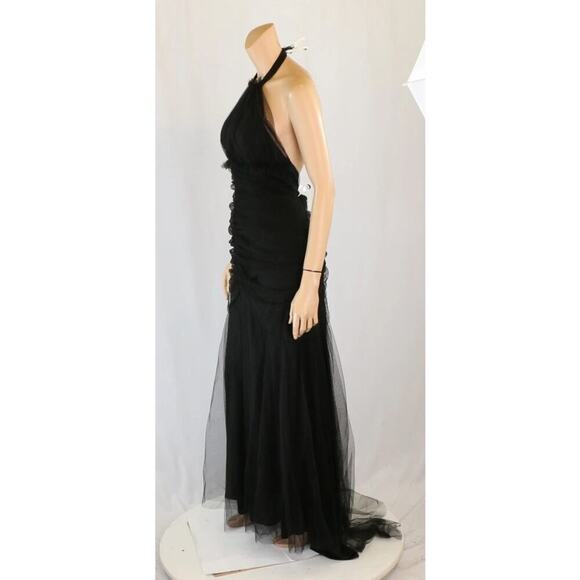 NWT Vintage Cache Women's Black Tulle Halter Neck Party Mesh Prom Dress Size 4 - Picture 3 of 12